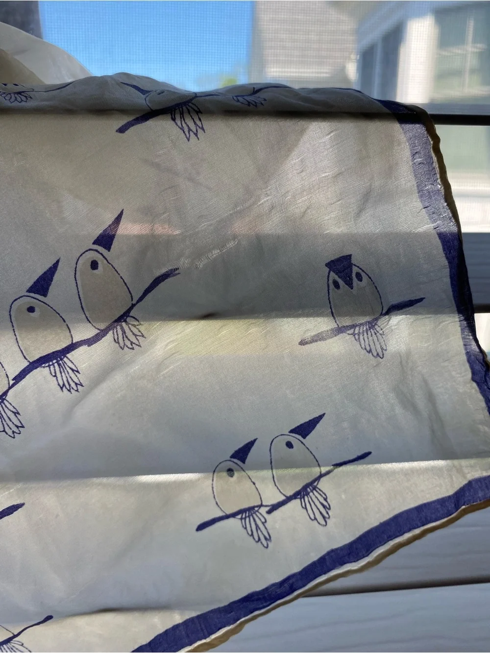 Vintage Silk Blend Hand Rolled imperfect Bird Print Scarf